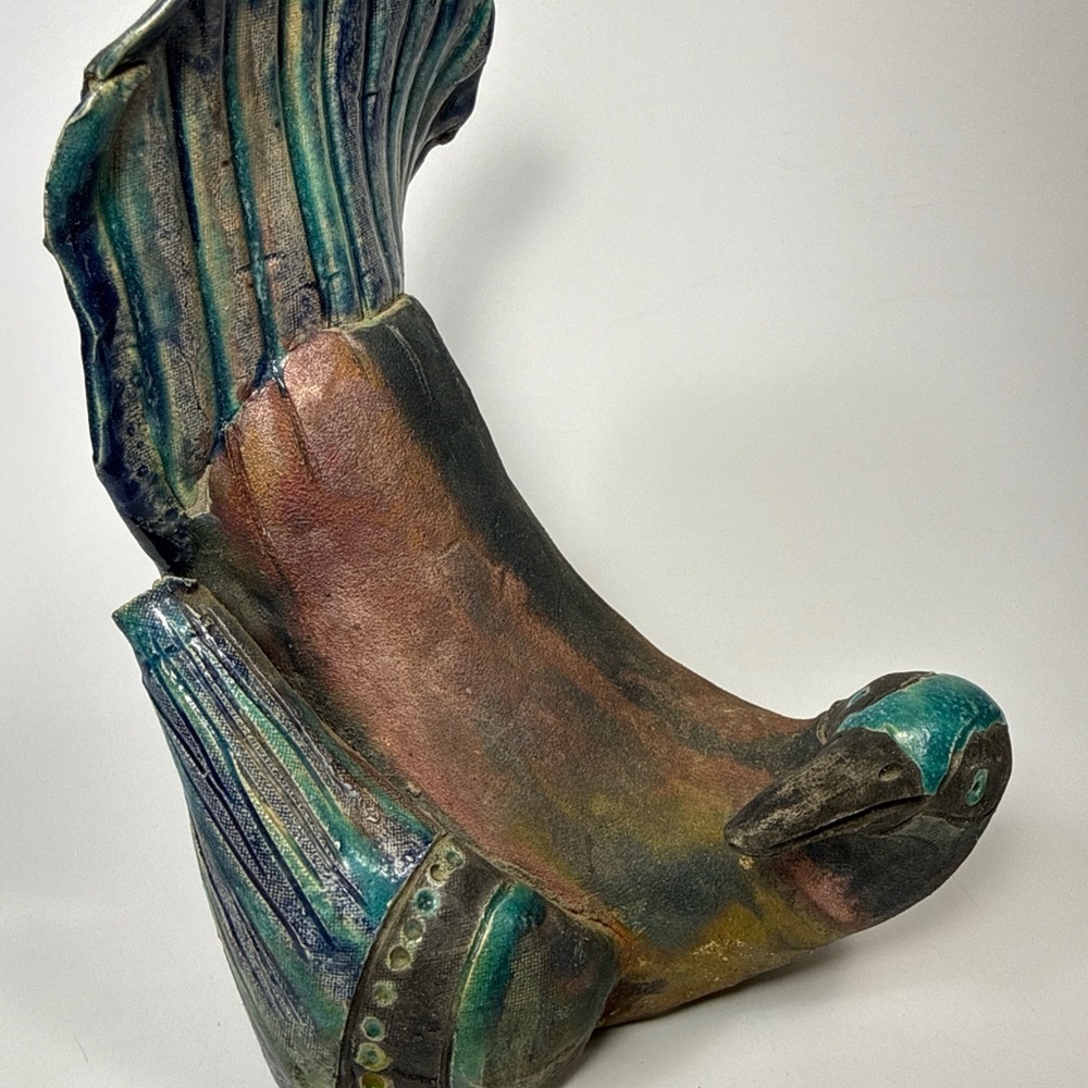Raku Raven indigenous Canadian made Handcrafted Sculpture signed - Picture 12 of 16